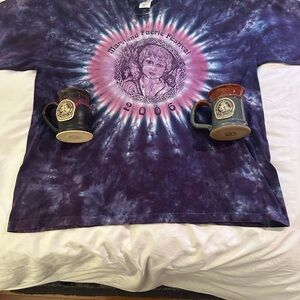 Maryland Faerie festival Purple Tie-Dye 3XL and two Grey fox pottery mugs lot!